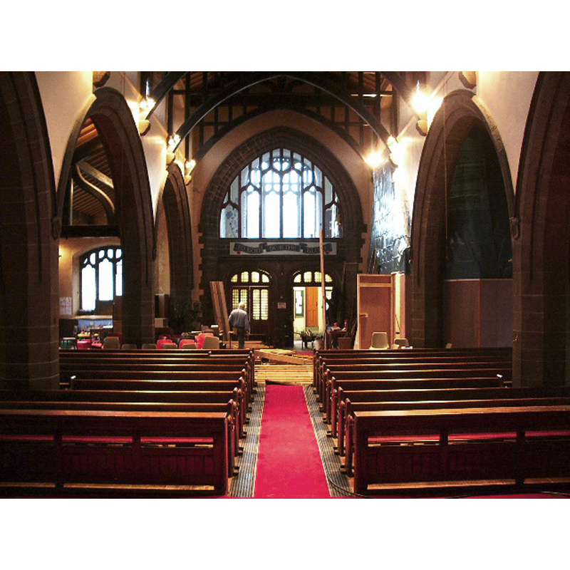 Photo caption: "St Thomas Church, Ashton-in-Makerfield, Interior. At the time of visit the floor had been partly taken up and was being repaired."