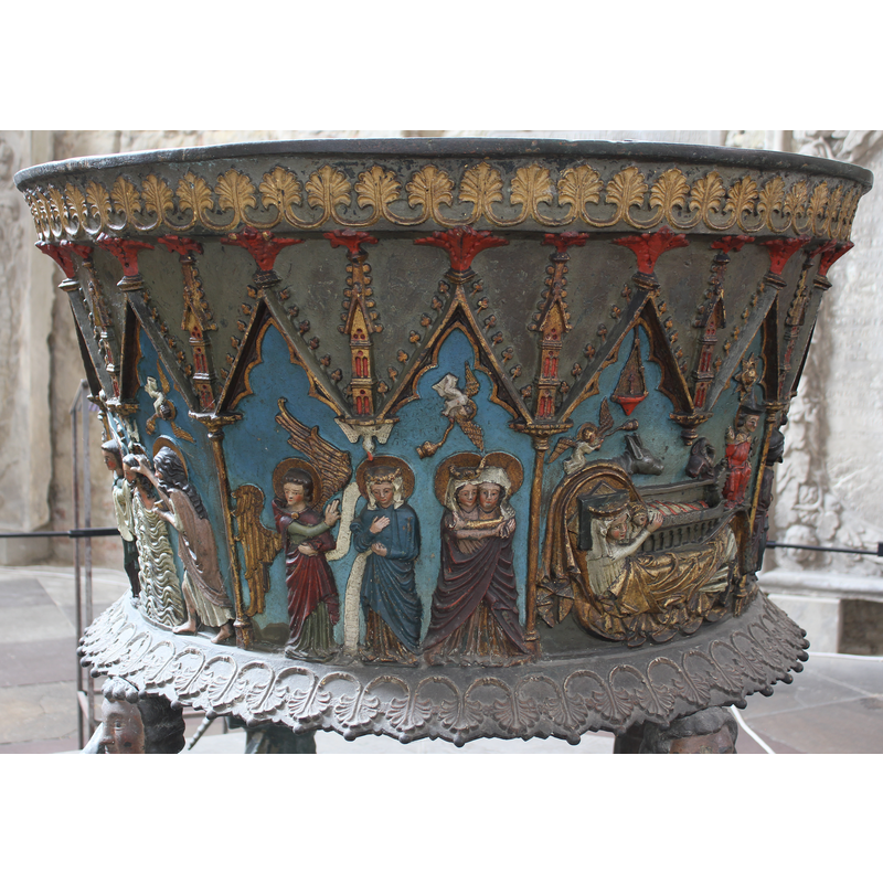 [L->to->R]: Baptism of Christ - Annunciation - Visitation - Nativity
