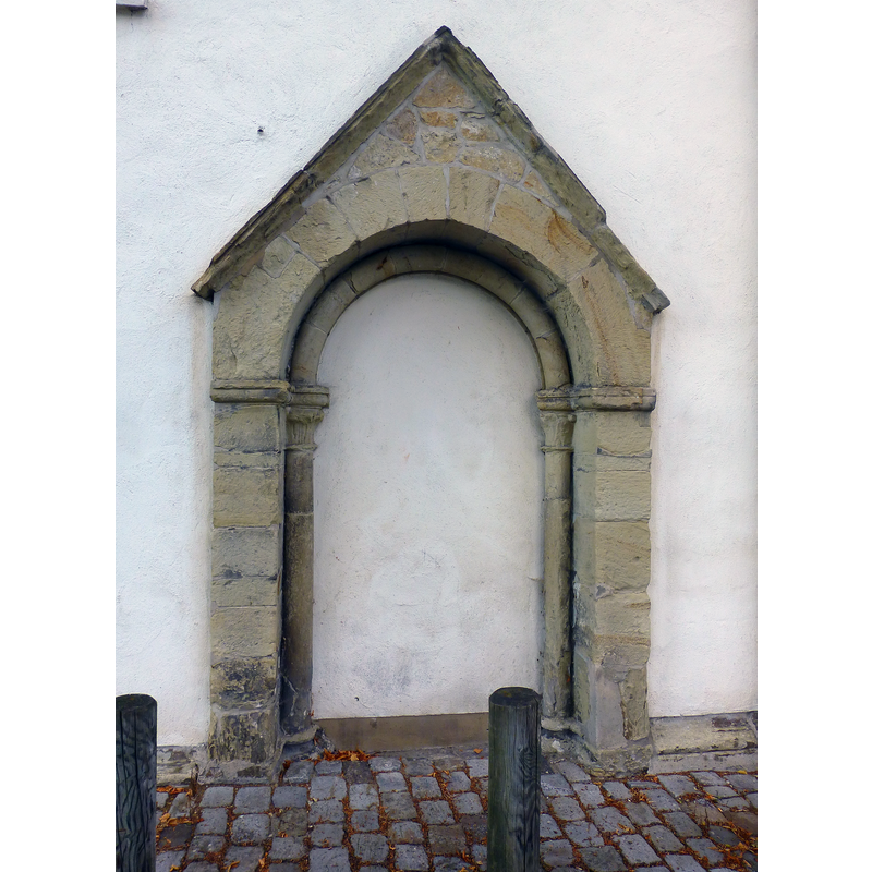 the blocked southeast entrance that opened into the chancel