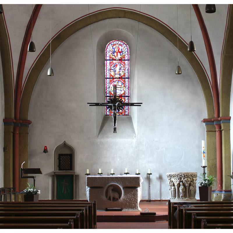 with the font now located on the south side of the presbitery