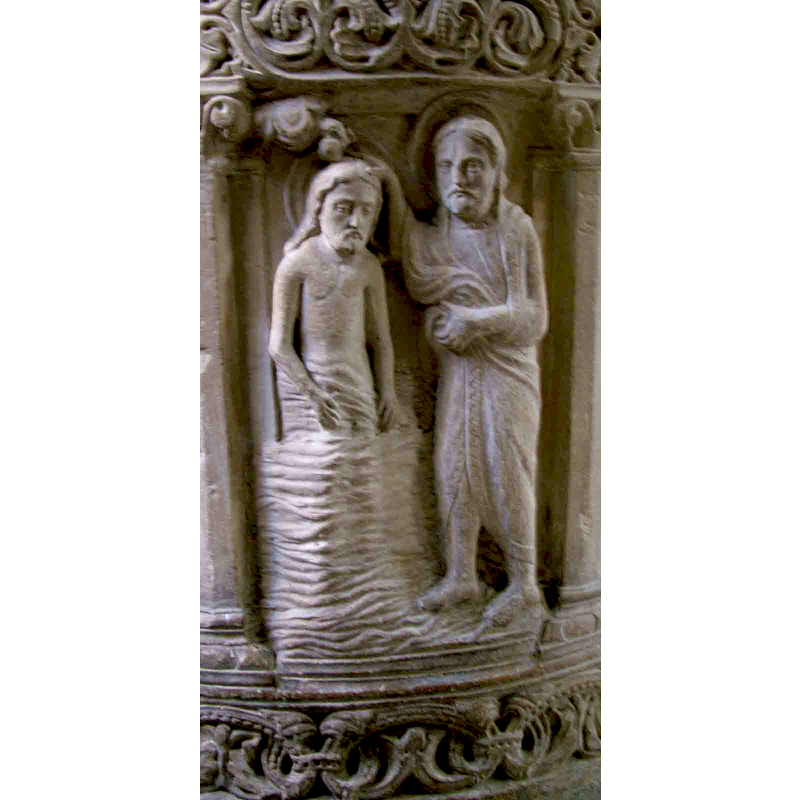 not clear what is to the left above Christ's head; dove? angel?