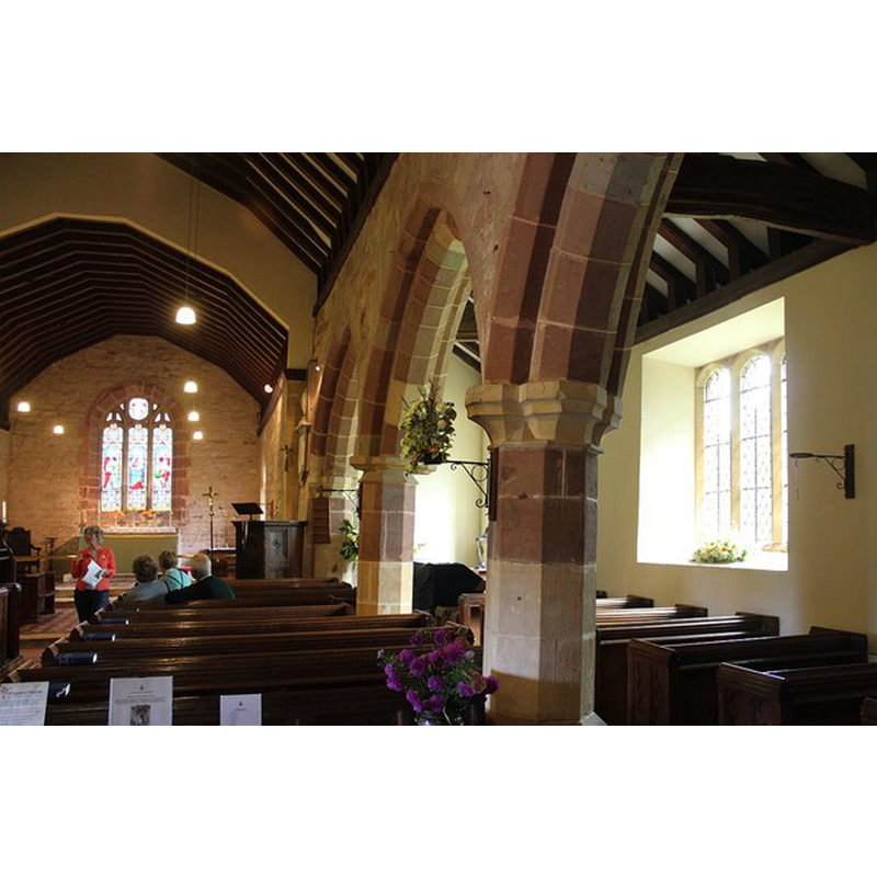 Source caption: "The pillars between the nave and the south aisle are leaning at a dangerous angle. It was suggested that the Victorian re-roofing may have put extra strain on the pillars."