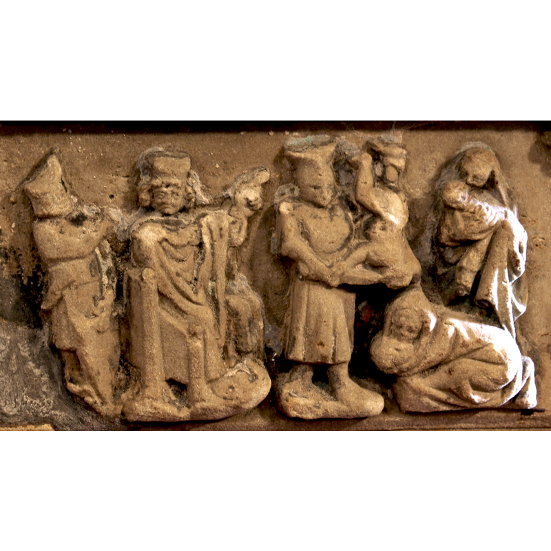 on the east side of the font [NB: orientation is approximate]