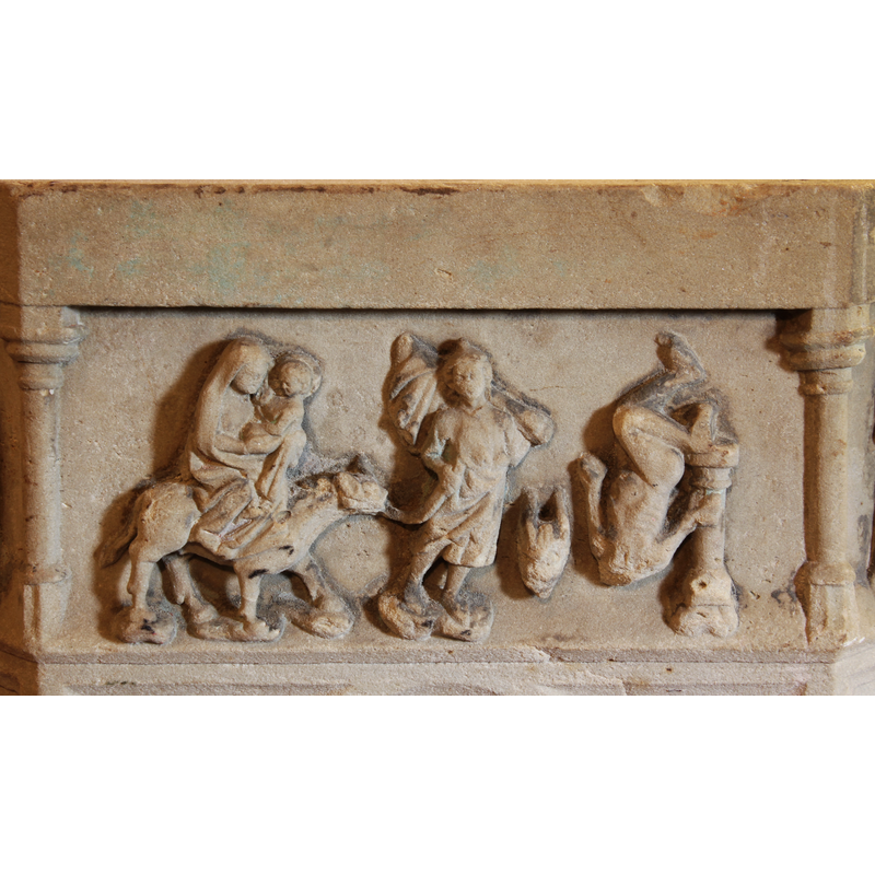 two scenes share the southeast side of the basin: on the right the Fall of the Idol [NB: orientation is approximate]