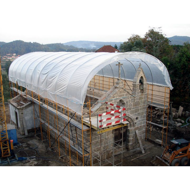 the church seen during the restoration work in 2012 -- Source caption: "Igreja Românica de S. Martinho de Balugães | RESTAURO -- Projecto: Restauro -- Localização: Balugães – Barcelos -- Cliente: Fábrica da Igreja de S. Martinho de Balugães"