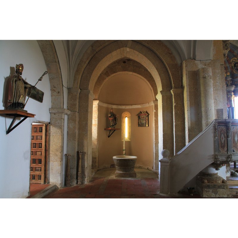 with the font in the north apse [NB: orientation is approximate]