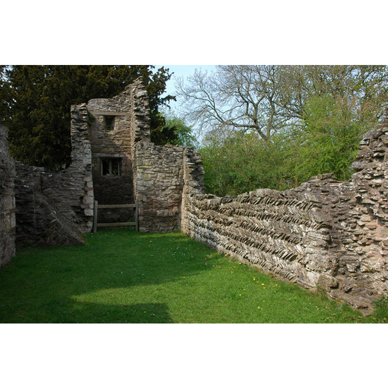 Source caption: "The nave of the old church at Edvin Loach. The church was replaced by the Victorians with St Mary's church which is situated in the same churchyard. The name Edvin Loach is derived from the de Loges family which owned the surrounding land in the late 11th century when the old church was built. Notice the herring bone masonry in the north wall on the right."