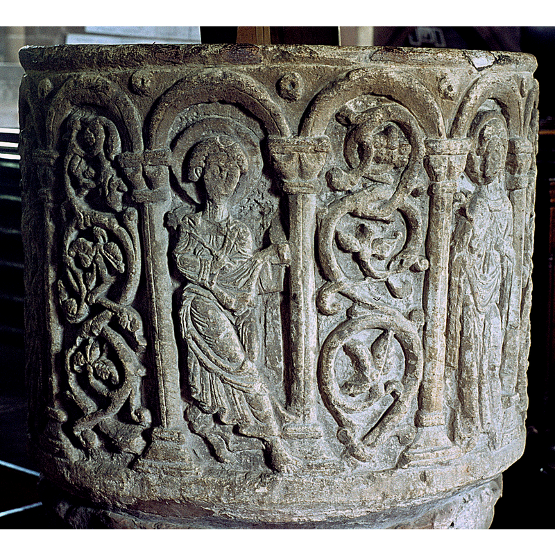 all around except on the side that has the Crucifixion scene