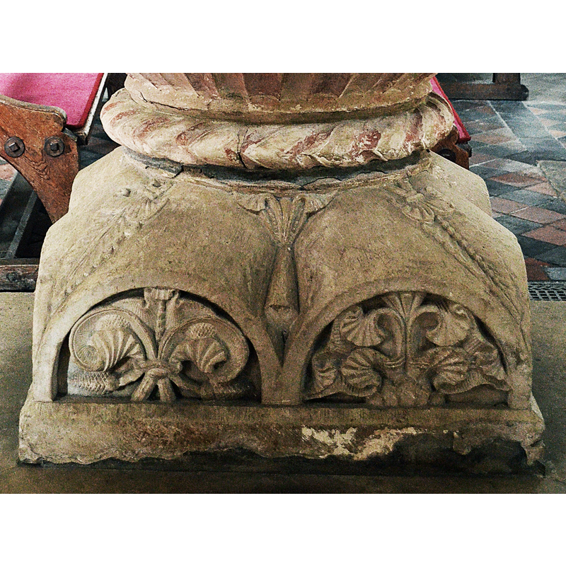 on the faces of the cushion base and in the upper spandrels of the cushions
