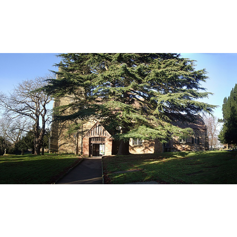 Source caption: "Kingsbury's fine old church dates back to the C12th with numerous additions over the centuries. It stands in an attractive churchyard next to the ancient [Old Hall]"