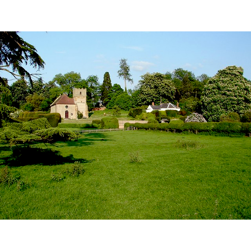 Source caption: "Loxley Church on the Hill. View from the public footpath near Loxley Hall."