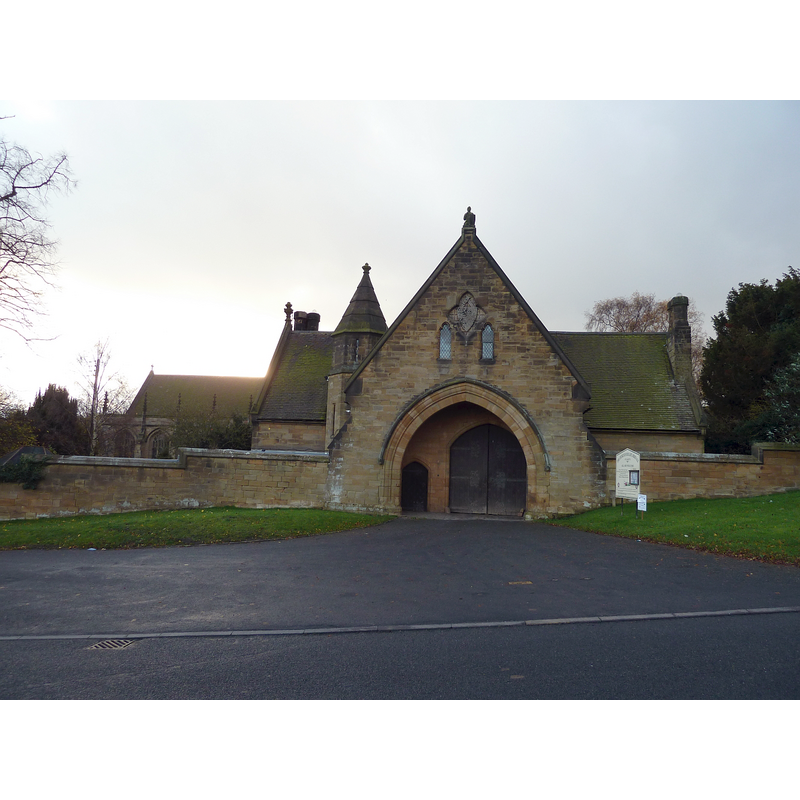 Source caption: "Merevale: Gate House and Church of Our Lady. [...] Be[h]ind the gate house on the left of the image can be seen the chancel of the Church of Our Lady (Grade I listed)"
EXT NW digital photograph taken by Aidan McRae Thomson [http://warwickshirechurches.weebly.com/merevale---st-mary-the-virgin.html] [accessed 9 December 2014]
INT E digital photograph taken by Aidan McRae Thomson [www.therosewindow.com/pilot/Merevale/images/Merevale-view-90599.jpg] [accessed 9 December 2014]