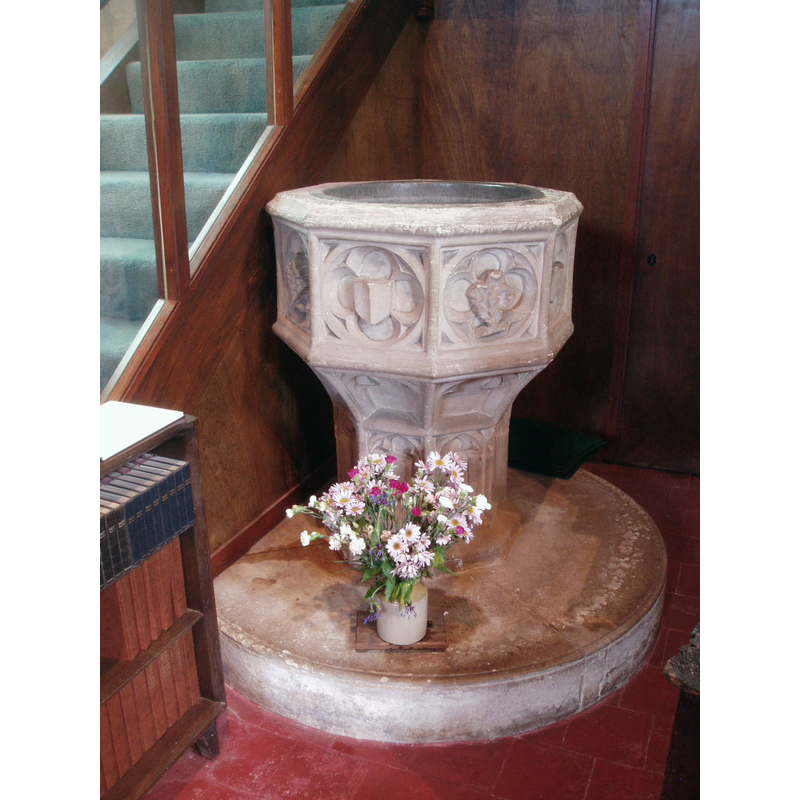on the panels of the octagonal stem