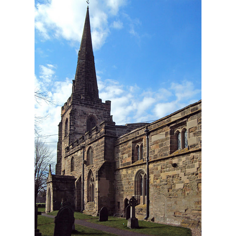 Source caption: "The church was built in the 13th century on the site of an earlier church. The chancel was rebuilt around 1320. The tower was remodelled, heightened and topped by a spire around 1340. The whole building was restored internally in 1905 and externally in 1908."