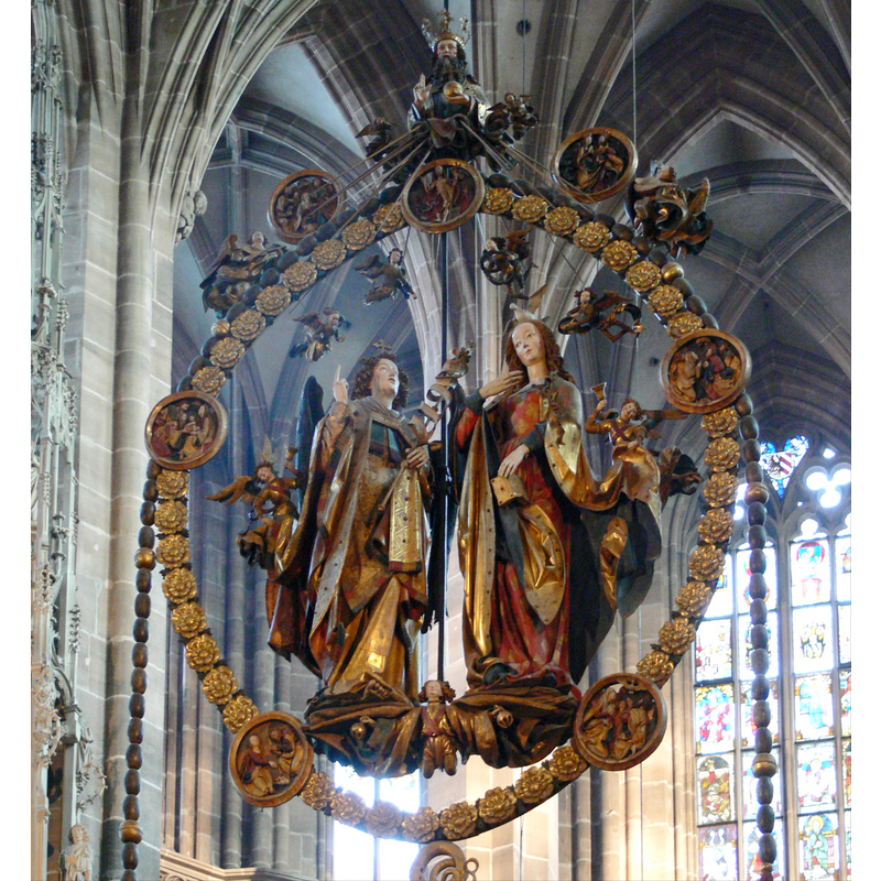 Source caption: "Engelsgruß (1517/18) von Veit Stoß, Lorenzkirche, Nürnberg / The Annunciation (1517-1518) by Veit Stoss in Lorenzkirche, Nuremberg, Germany".