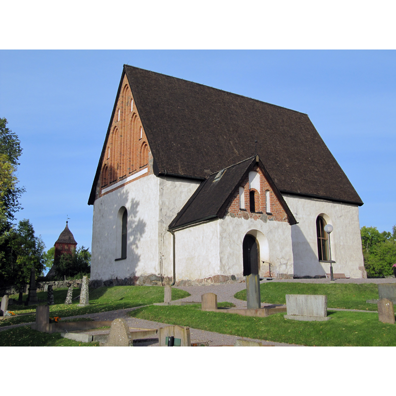 the detached bell-cote is visible at the back, to the north of the church building