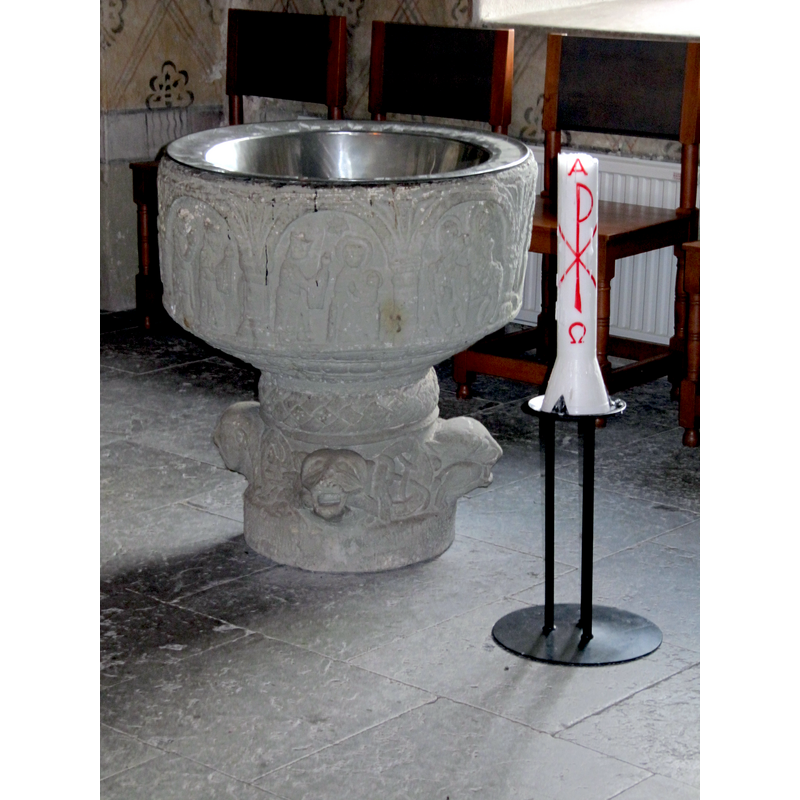 with the baptismal dish inserted