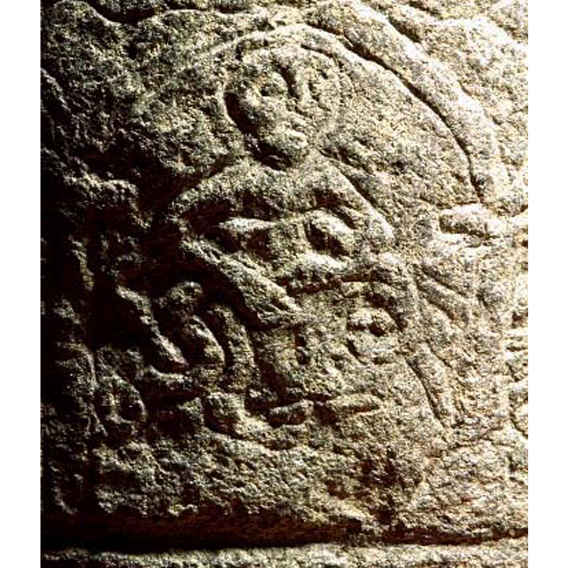 tentative identification -- the caption in the SHM's Medeltidens bildvärld reads: "sittande kvinna med ormar", which identifies the scene as a seated woman with snakes around her