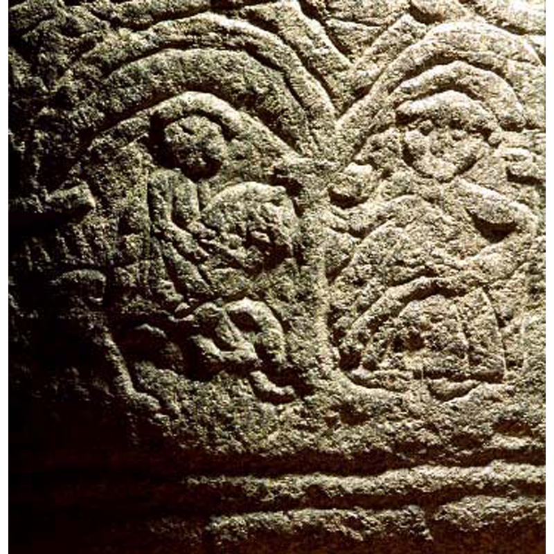 in the left arch -- caption in the SHM's Medeltidens bildvärld: "ryttare" [rider]