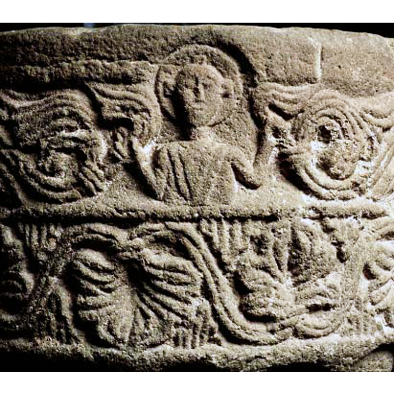 the bust of Christ on the upper register of the basin, front side