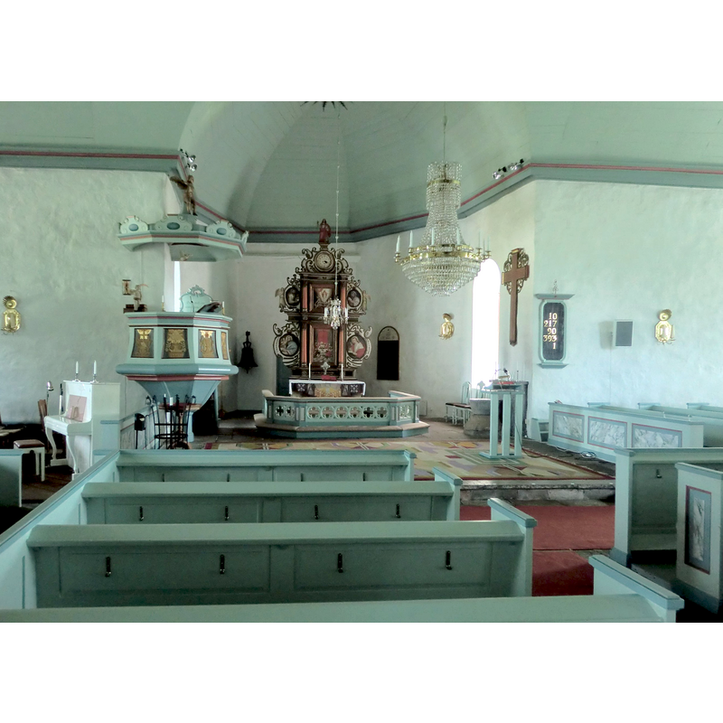 the font is located in the chancel, right [south] side, near the window