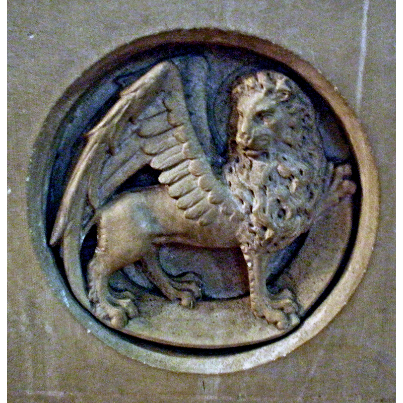 one of the four Evangelists' symbols on the sides of the modern font