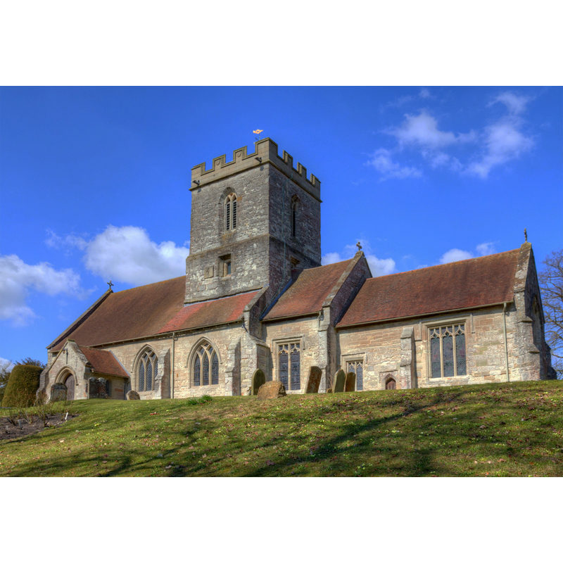 Source caption: "St Laurence's Church, Rowington. The south side of the church from the edge of the churchyard, which is bounded by a high retaining wall."