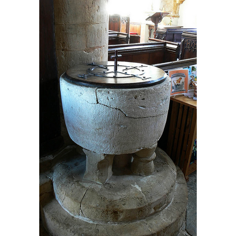 seen here in the context of one of the pillars between the nave (right) and the north aisle (left) -- the damage to the basin sides is obvious here