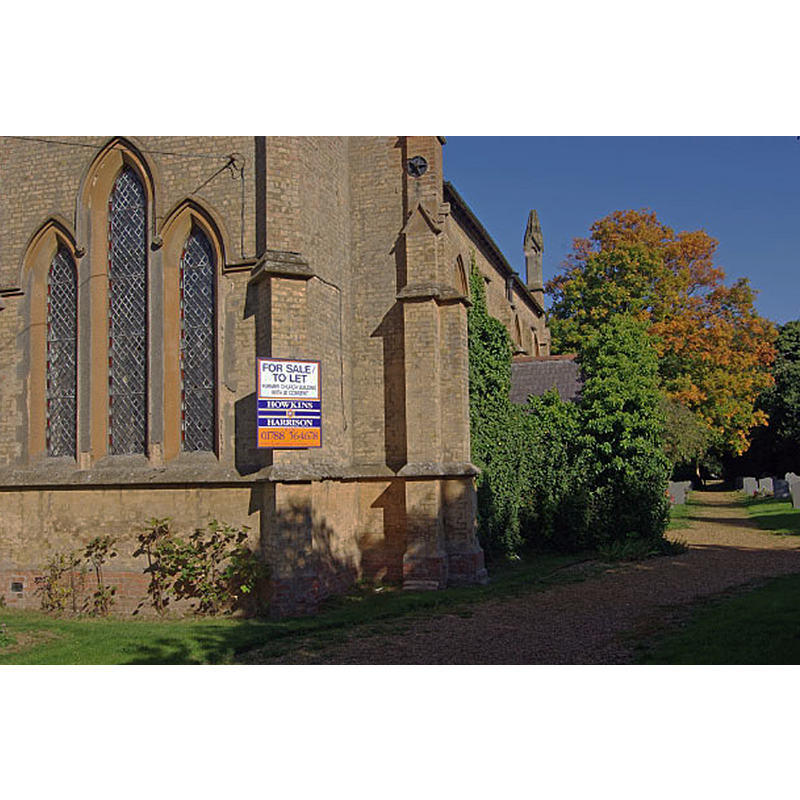 Source caption: "St John's Church was built in 1839 originally as a chapel of ease to St Botolph's at Newbold on Avon. It subsequently served Long Lawford's growing population but was closed in 1995 when the fabric of the building was found to be unsafe. Services were permanently transferred to the nearby former church hall. The old church is now being offered for commercial sale or let."