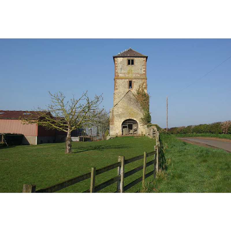 Source caption: "King's Newnham Tower. A curious edifice - all that remains of an old church - now surrounded by farm buildings." -- the road on the right is Kings Newnham Lane