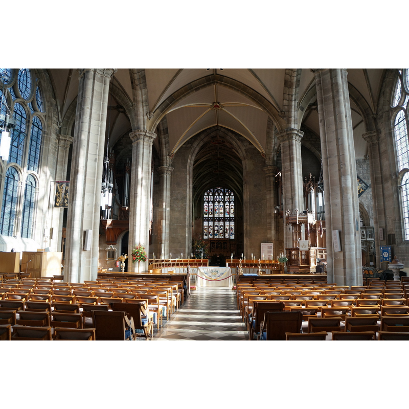 the modern font is visible on the right [south] side, by the window