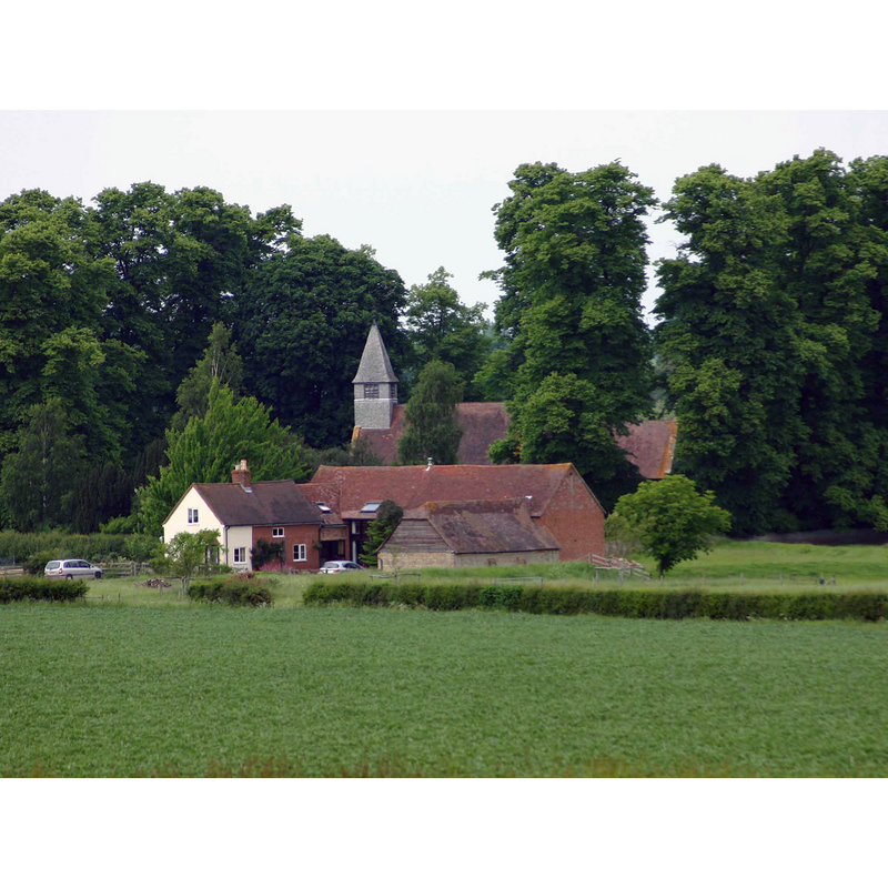 Source caption: "The Medieval village of Whitchurch. Looking NNW from the lane from Crimscote to Wimpstone. All that appears to remain of the village is the church and a farm."