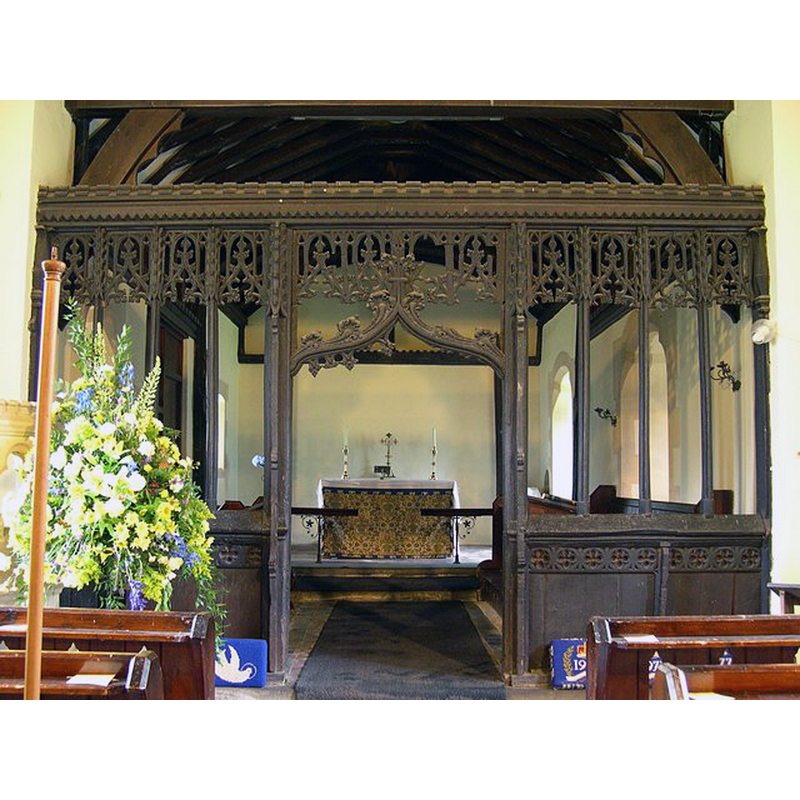 Source caption: "St Michael, Michaelchurch-on-Arrow, Interior. Showing the 15th century screen and the chancel of this remote borderland church."
