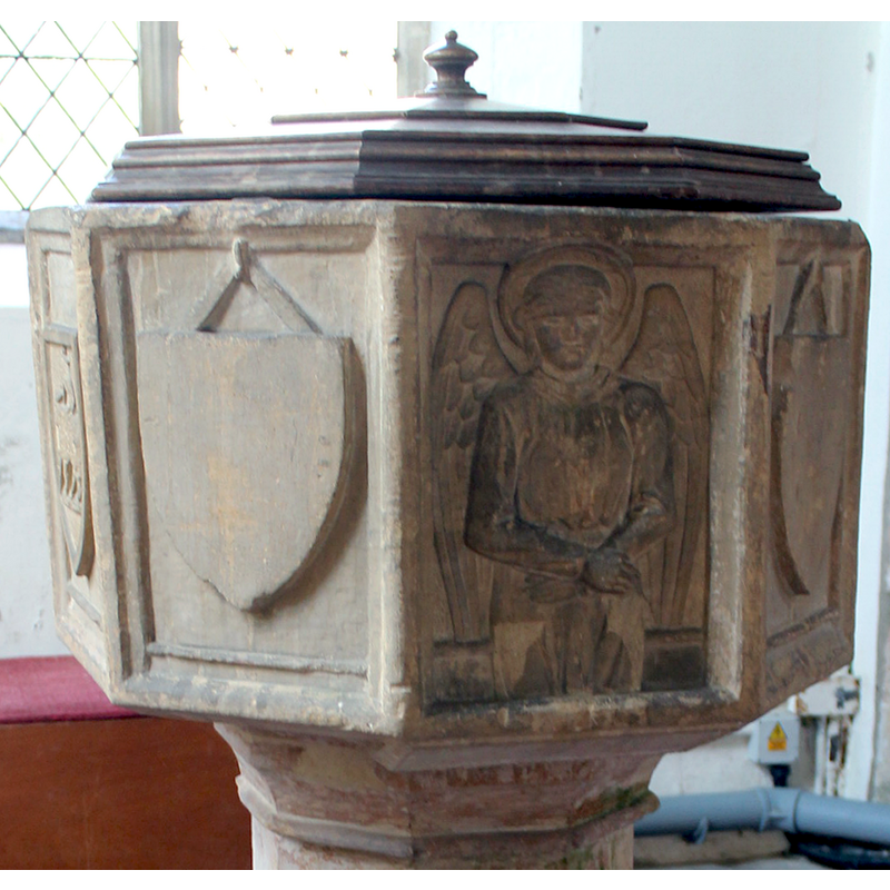 on at least one panel -- seen here on the east side of the font