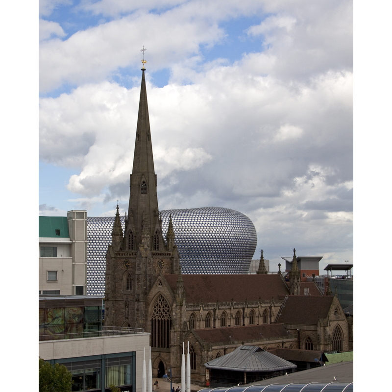 southwest view of the church with Selfridges' bulge behind