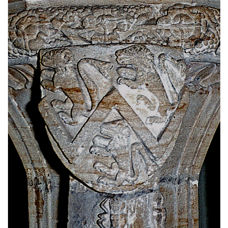 NW side of the font: three rampant lions