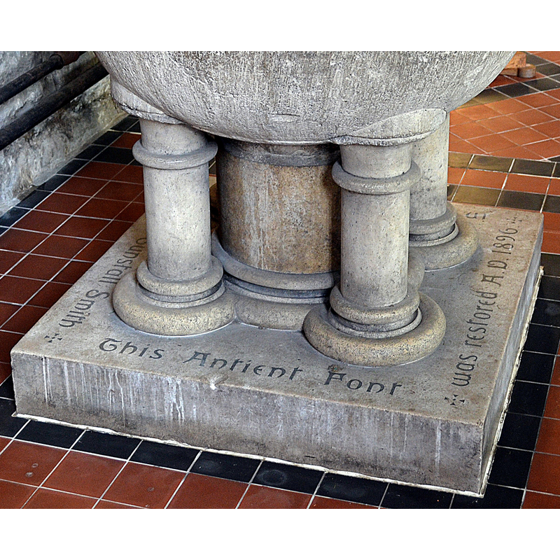 replacement base added in the 1896 restoration of the font, as noted on the plinth