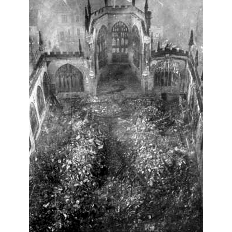 the empty shell of the old cathedral after the 1940 bombing