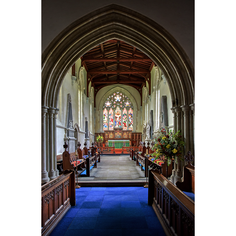 Source caption: "The chancel - St Laurence's church, Downton. The oldest part of the building dating from 1150 consists of just three western bays on the north side. The church was restored in 1648, and also according to the church guide "endured" a Victorian restoration in 1860."