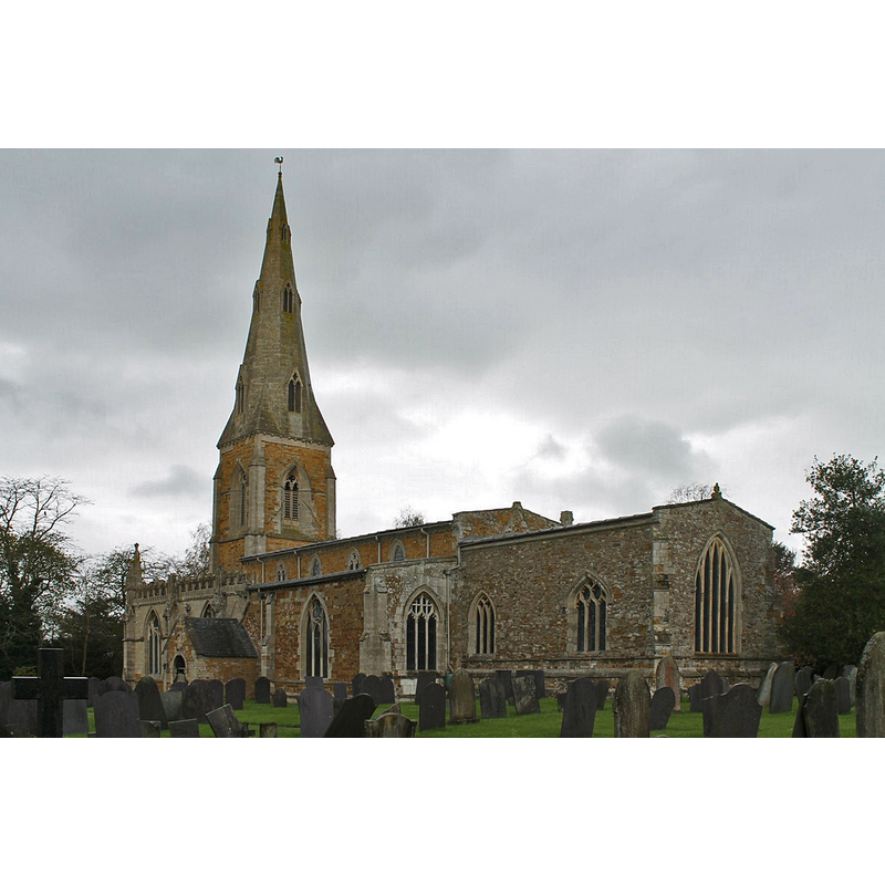 Source caption: "St Luke's church, Gaddesby. The parish church was commenced in the early 12th century, with alterations and additions over the years, and was largely completed in 1350. It owes its growth and magnificence to two important factors – the wealth and prosperity of Gaddesby village in feudal times, and its association with the Knights Templar of Rothley. [...] The limestone font is circa 1320 carved with lilies and a consecration cross."