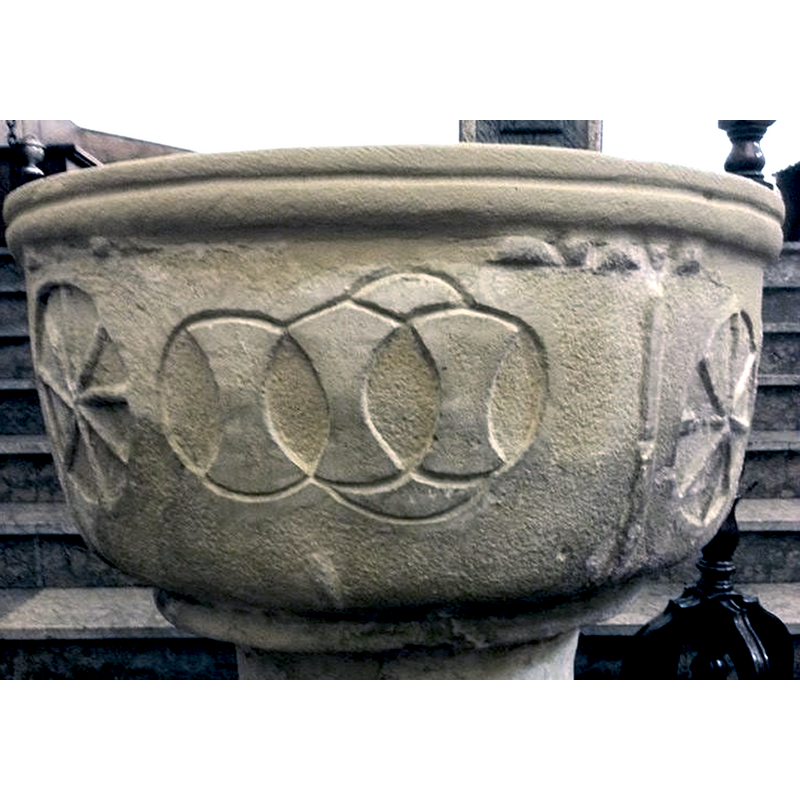 at the bottom of the underbowl; the present base does not seem to be an original fit for this basin