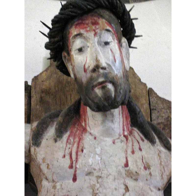 Source caption: "Christ du 12e siècle restauré, église >St-Brice, Hollogne-sur-Geer (Hesbaye liégeoise)"