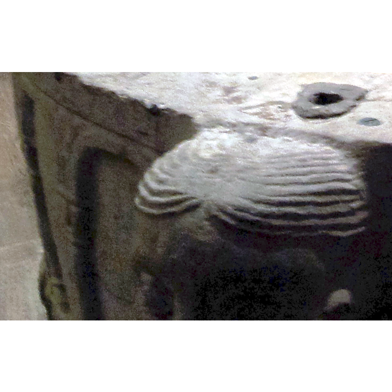 in the spandrels of the basin arcade -- notice the lead filled hole in the rim, remains of an anchorage for the old cover