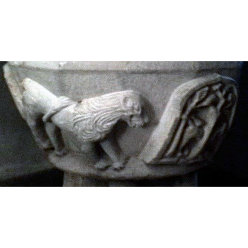 passant to the right, on the south side of the font [orientation is approximate]