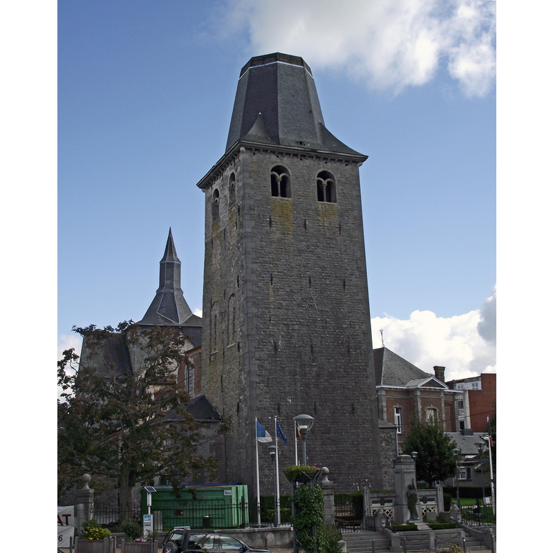 Source caption: "The storm of 14 july 2010 destroyed the churchtower and a big part of the roof of the church. The tower is temporarely shortened, while the rest of the church is rebuild."
