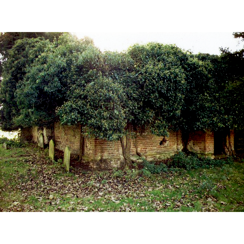 Source caption: "Remains of the Old Church of St Bartholomew, Arborfield. Grade 2 listed building erected in the 13th century."