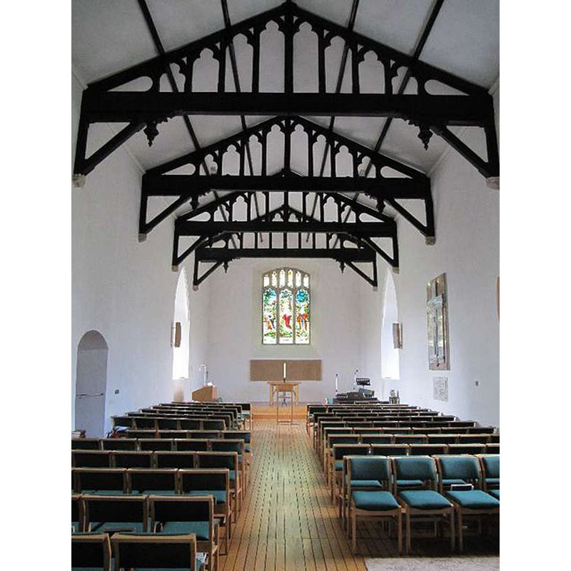 Source caption: "Towards the Altar. For some reason Cholsey's altar is the other way round in that it is in the nave rather than the chancel. On the left you can see the original entrance door which tends not to be used so much now."