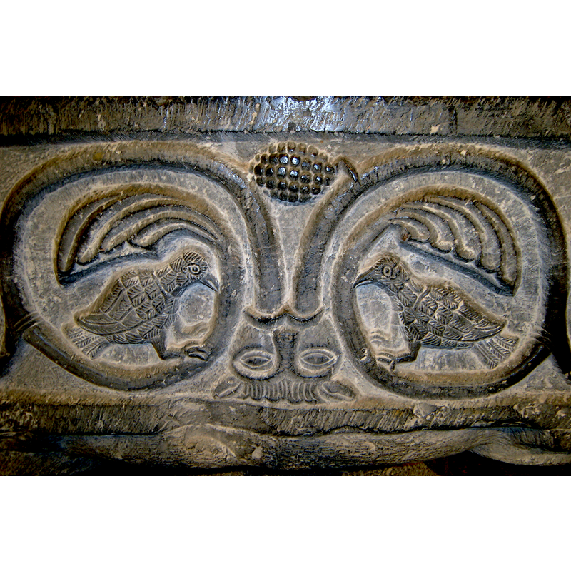 side 4 of the basin; notice the carving detail on the feathers of the birds