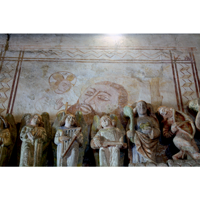 Source caption: "Fresco de San Cristovo, na igrexa de San Xulián de Ventosa (Agolada, Pontevedra), descuberto trala restauración de 2003." -- the archer at the extreme right is part of the Martyrdom of Saint Sebastian scene