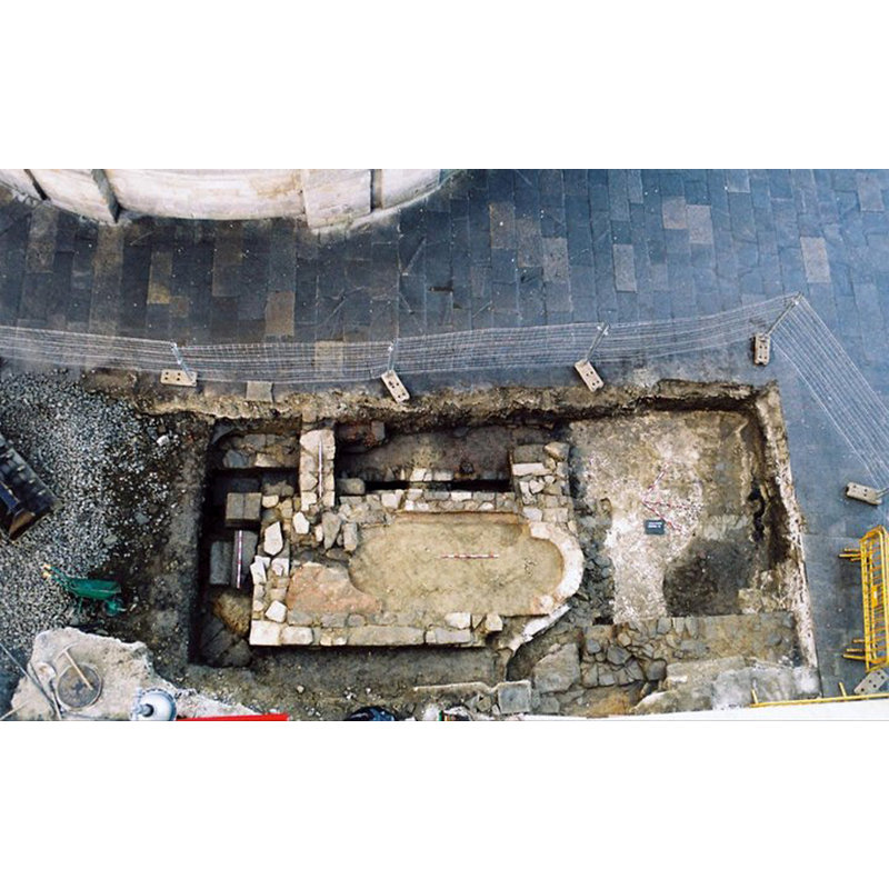 view of the sunken piscina during its restoration
